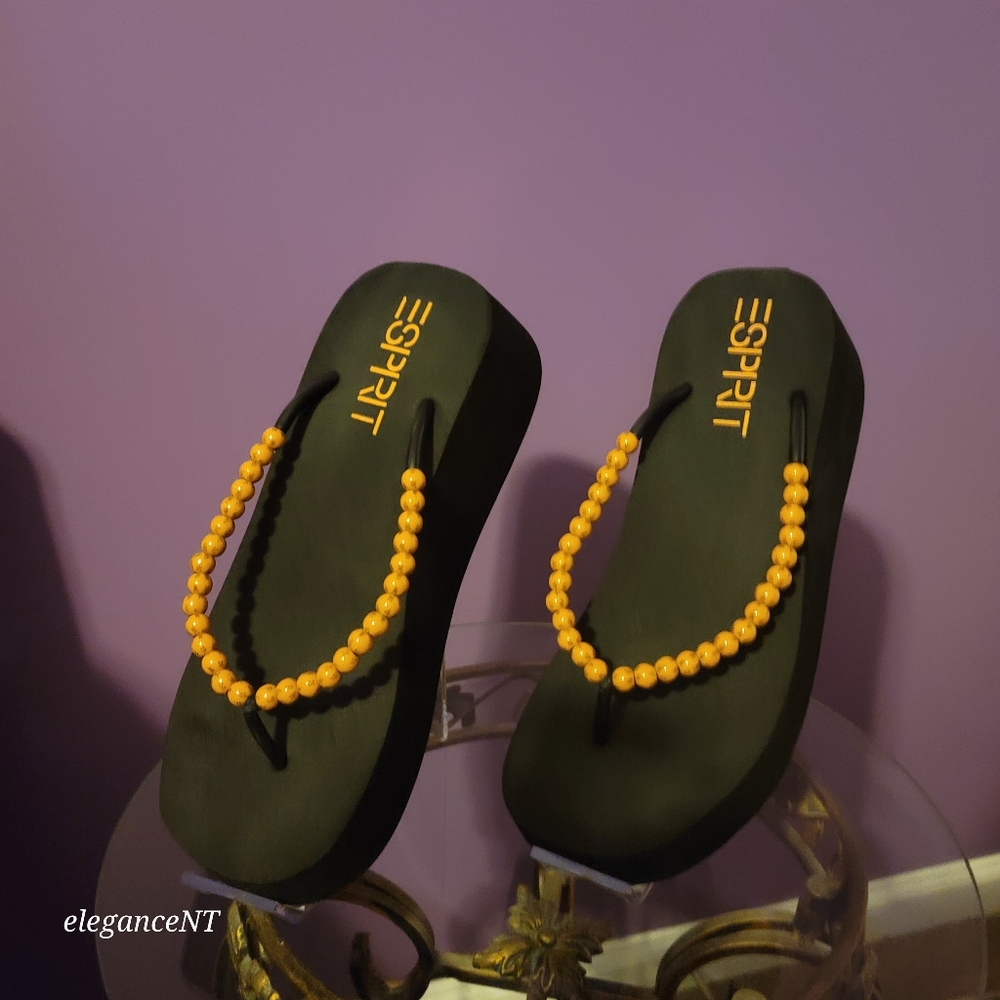 ESPIRIT Vintage Y2K  Beach Tai Chi Beaded Platform Flip Flops Sz: L (9-10) - Picture 8 of 8